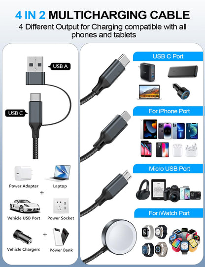 4-in-2 Multi Charging Cable for Apple Watch Charger/iPhone/Galaxy Charger
