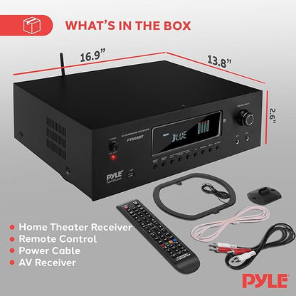 Pyle 1000W Bluetooth Home Theater Receiver - 5.2 Channel Surround Sound Stereo Amplifier System with 4K Ultra HD, 3D Video & Blu-Ray Video Pass-Through Supports, HDMI/MP3/USB/AM/FM Radio - Pyle, Black
