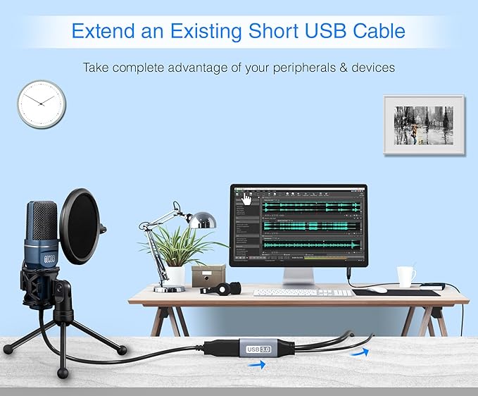 BlueRigger USB 3.0 Extension Cable (50FT, Active, 5 Gbps, In-Wall CL3 Rated, Type A Male to Female Adapter Cord) - Long USB Repeater Extender for VR Headset, Printer, Hard Drive, Keyboard, Mouse, Xbox