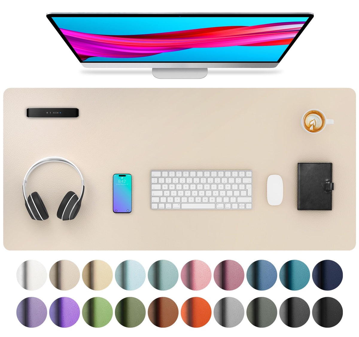 Aothia Leather Desk Pad Protector, Mouse Pad, Office Desk Mat, Non-Slip PU Leather Desk Blotter, Laptop Desk Pad, Waterproof Desk Writing Pad for Office and Home (Gray,36" x 17")