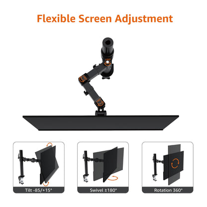 Amazon Basics Single Computer Monitor Stand with Cable Management, Height Adjustable VESA Desk Arm Mount, Fully Adjustable Tilt and Rotation, Steel, Black, Fits 13-30" Screens