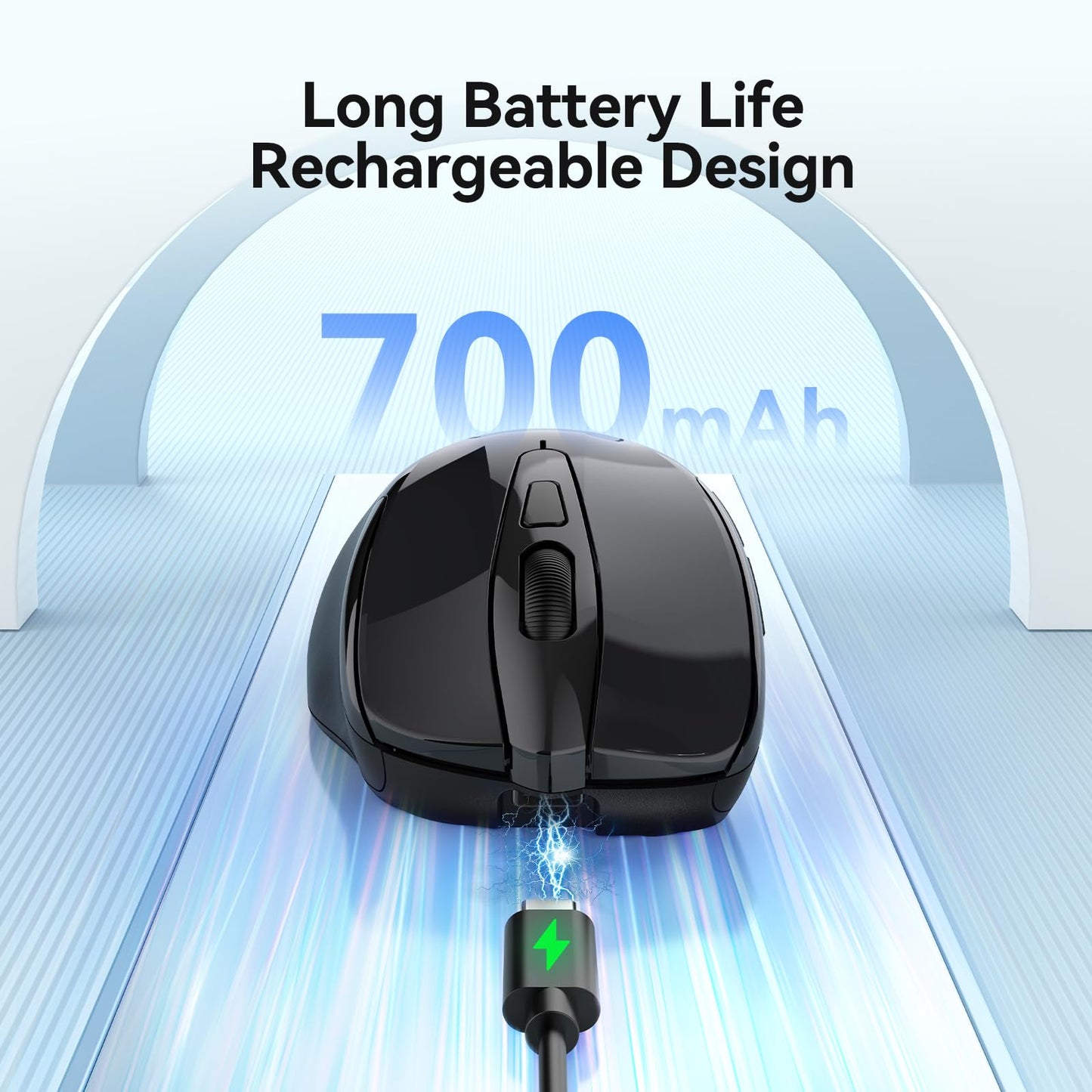 TECKNET Rechargeable Jiggler Wireless Mouse, Dual-Mode Connectivity, Black