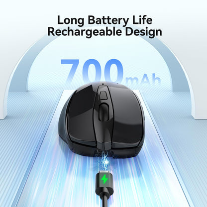 TECKNET Rechargeable Jiggler Wireless Mouse, Dual-Mode Connectivity, Black