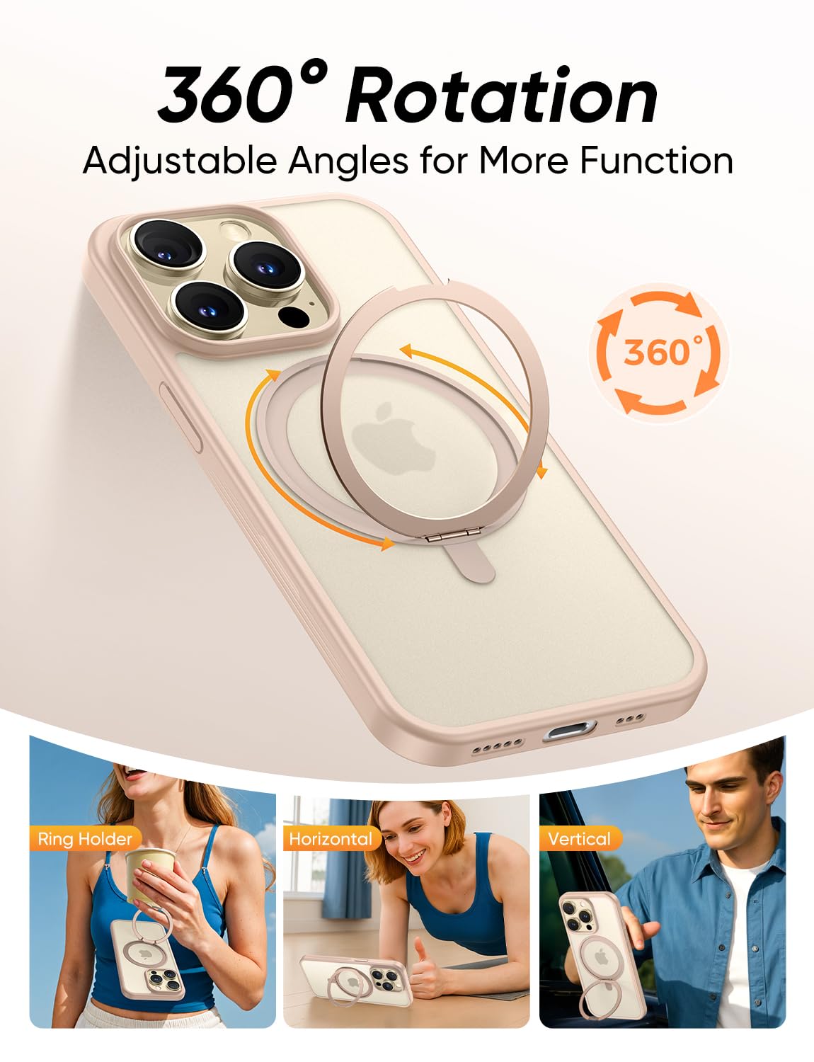 MAGIC JOHN 360° Rotatable Magnetic Invisible Stand for iPhone 14 Pro Case [Anti-Slip Grip] [Compatible with MagSafe] 16FT Shockproof for iPhone 14 Pro Case with Kickstand, Rose Gold