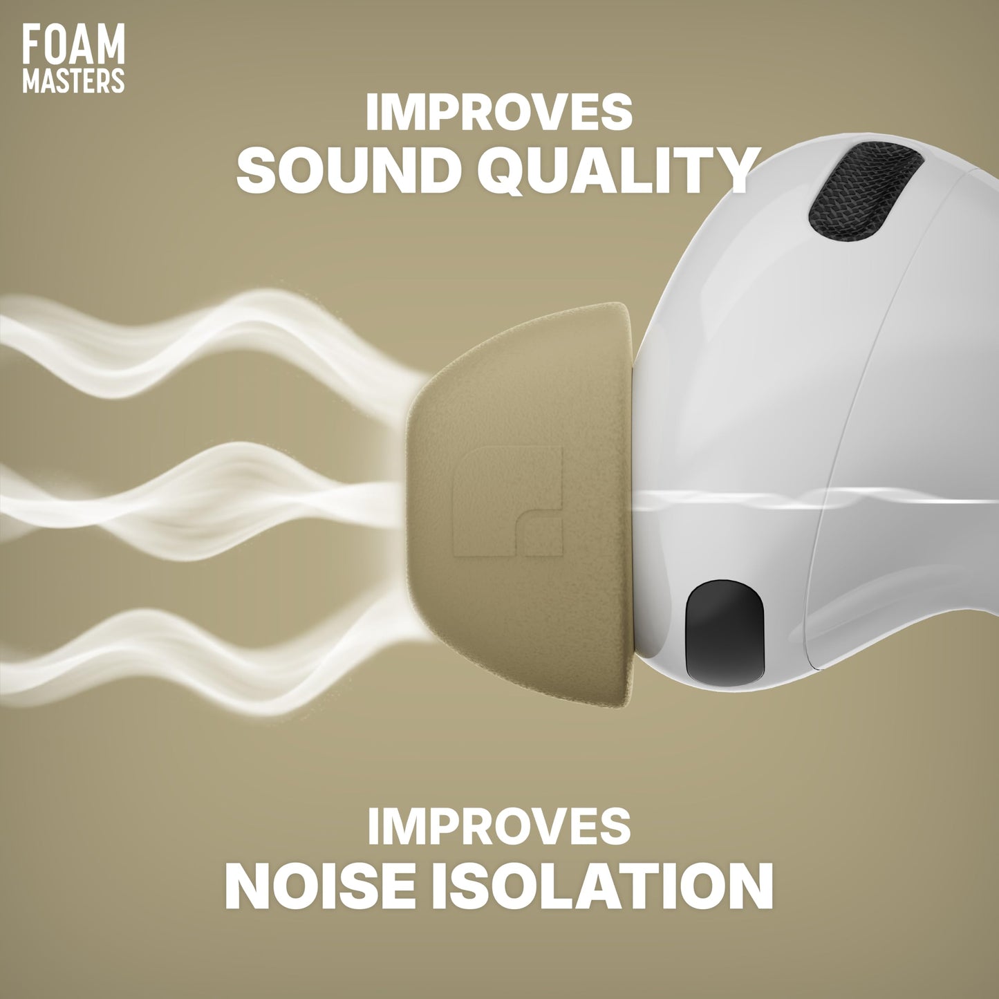 Foam Masters Ultra-Premium Memory Foam Ear Tips for AirPods Pro 1st & 2nd Gen | 3 Pairs | New Ver. | Secure Fit | Super Comfort | Better Noise Cancel | Replacement Buds (Assorted S/M/L, FDE Tan)
