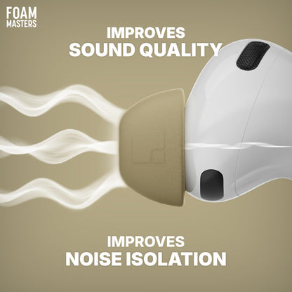 Foam Masters Ultra-Premium Memory Foam Ear Tips for AirPods Pro 1st & 2nd Gen | 3 Pairs | New Ver. | Secure Fit | Super Comfort | Better Noise Cancel | Replacement Buds (Assorted S/M/L, FDE Tan)