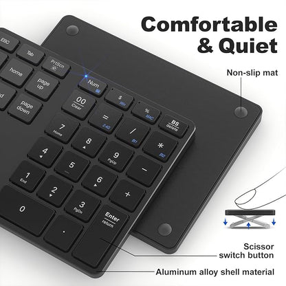 MOFII Bluetooth Number Pad for Laptop - Black Wireless Numeric Keypad 35 Keys USB-C Rechargeable Numpad, Accounting Portable Financial Data 10 Key for Laptop/PC/Desktop/Notebook/Surface Pro