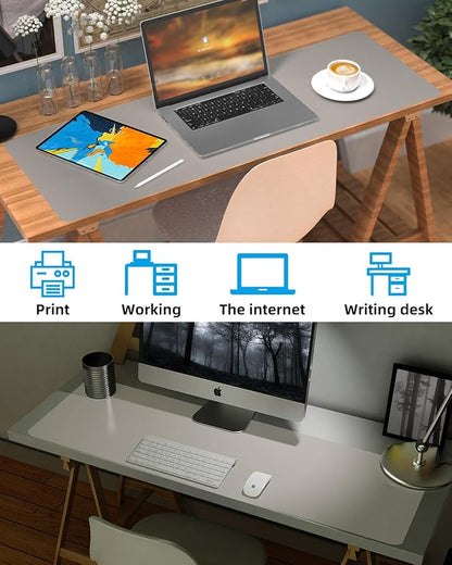Leather Desk Pad & Protector, Large Mouse Pad & Blotter, Non-Slip PU Leather Desk Cover Mat, Light Grey, 48" x 17"