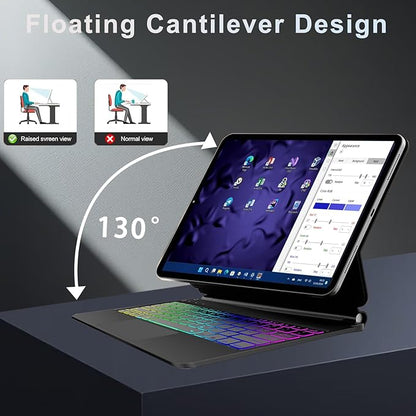 Magic Keyboard Case for Samsung Galaxy Tab S10+ Plus/S9+ Plus/S9 FE+ Plus/S8+ Plus/S7+ Plus/S7 FE 12.4 Inch, Rainbow Color Backlit Keyboard - Multi-Touch Trackpad - Floating Cantilever Stand, Black