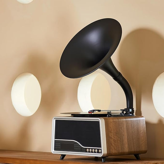 HZLSBL Vintage Gramophone Record Player，Italian Style Gramaphone Vintage Phonograph Nostalgic Record Player with Vinyl Record Player/Bluetooth 5.3/Remote Contro/USB/FM/AUX for Home Decoration