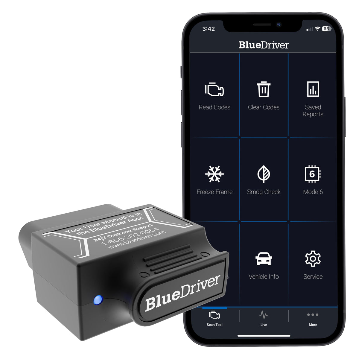BlueDriver OBD2 Scanner Bluetooth, No Subscription, ABS SRS TPMS