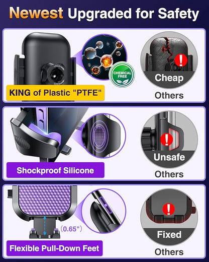 [Pro Version] VANMASS Universal Car Phone Mount [Super Suction Cup] Dashboard Phone Holder, Handsfree Windshield Dash Vent Phone Holder Car, Compatible for iPhone 16 15 14 13 Samsung LG & Truck,Purple