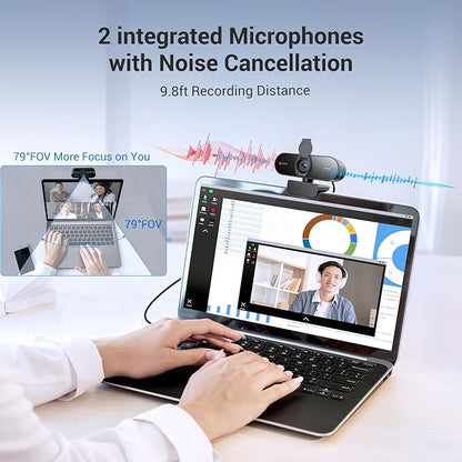 N newline 4K Webcam for PC, PDAF/CDAF Autofocus, 1080P@60FPS, 79° FOV, Auto Light Correction, 2 Noise Reduction Mics, Privacy Cover, USB-A, Streaming Camera for Skype, Teams, Online Meeting, NewEye 62