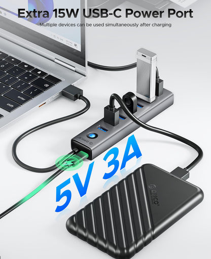 ORICO 7-Port USB 3.0 Hub, Aluminum USB Multiple Adapter, 5Gbps USB Extender USB Splitter with 1.64Ft Cable, UBS-A Hub Long Cable for Desktop, PC, Flash Drive, Mobile HDD, Windows/XPS