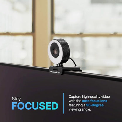 VisionTek VTWC40 Premium Autofocus Full HD 1080P 60FPS Webcam, Chromebook, Computer Video Camera, Digital Dual Microphones, Privacy Cover, 96-Degree Viewing Angle, Work, Study, & Stream (901442)
