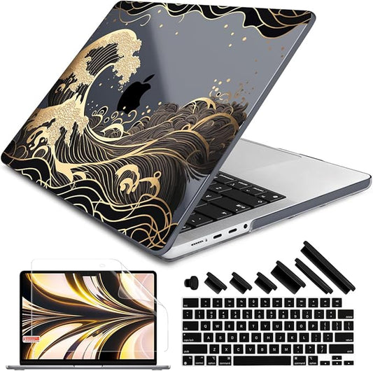 DONGKE for M4 MacBook Pro 16 Inch Case 2024 2023 2021 A3403 A3186 M3 A2991 M2 A2780 M1 A2485 Pro/Max Chip, Plastic Hard Shell Case & Keyboard Cover for Mac Pro 16 with Touch ID, Golden Wave