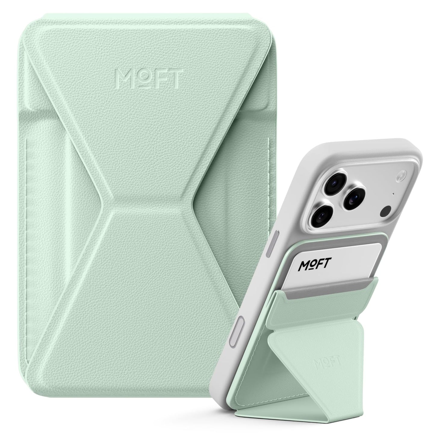 MOFT Magnetic Wallet Stand Compatible with iPhone 17/16/15/14/13/12 Series, Angle Adjustment & Magsafe Compatible MOVAS Phone Stand,Peppermint