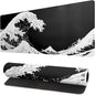Japanese Sea Wave Large Mouse Pad, Abstract Black Gaming Mousepad, Extended Kanagawa Mat Desk Pad, 3mm Thick Long Non-Slip Rubber Base Mice Pad for Office and Home, 31.5x11.8 Inch