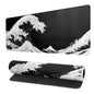 Japanese Gaming Mouse Pad Abstract Black Mouse Pad 31.5x11.8 Inch Black Sea Wave Texture Non-Slip Rubber Base Large Ocean Mousepad Stitched Edges Keyboard Mouse Mat Desk Pad for Office and Home