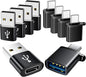 USB to USB C Adapter 10 Pack,USBC to USB Adapter,USB Type C Male Female Adaptor,USBC Converter for iPhone 16 15 14,MacBook Pro,iPad,Car Charger,Black