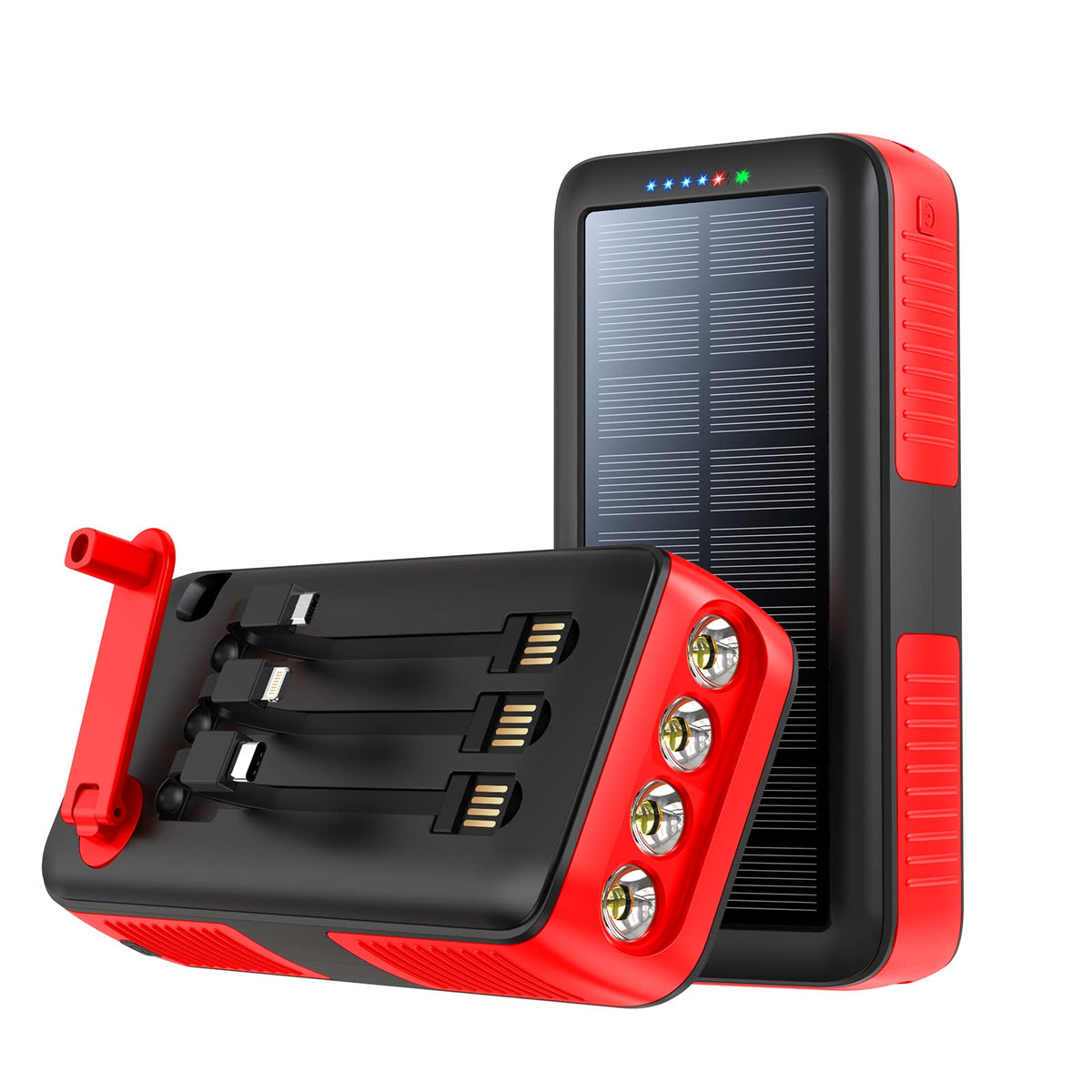 Solar Charger Power Bank 63200mAh, Portable Charger with Dual Outputs & Dual Inputs 4 LEDs Flashlight, Hand Crank Power Bank Fast Charging Battery Pack for Outdoor Camping Survival Gear (gray)