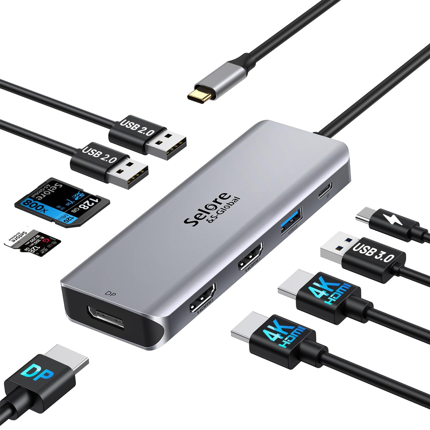 USB C Docking Station Dual HDMI Monitor Adapter 9 in 1 Triple Display Hub