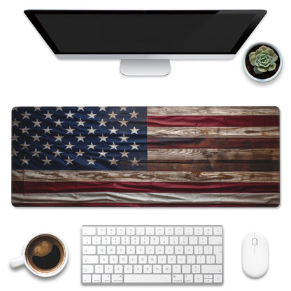 Eflxamz Large Gaming Mouse Pad for Desk,Wooden American Flag Desk Mat,Wooden USA Flag Desk Pad,Extended Big Computer Keyboard Mouse Pad with Non-Slip Base and Stitched Edge,31.5"x11.8"