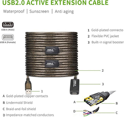 LDKCOK USB 2.0 Type A Male to A Female Active Repeater Extension Cable 100ft, High Speed 480 Mbps