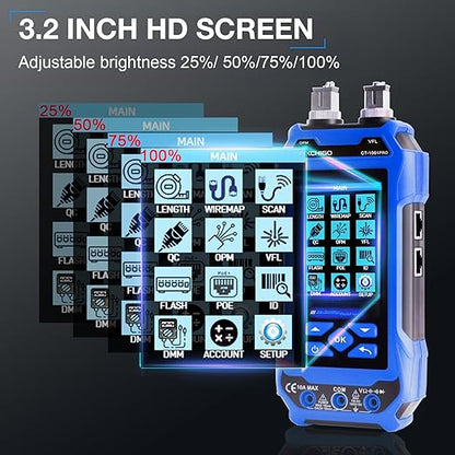 11 In 1 Network Cable Tester with 60000 Digit Multimeter 7 Wavelengths OPM 10Km/10mW VFL 600M Measurable Length 100 Records Tool Kit for CAT5 CAT6 Telephone Ethernet RJ11 RJ45 PoE Wire Tracer NCV,Blue