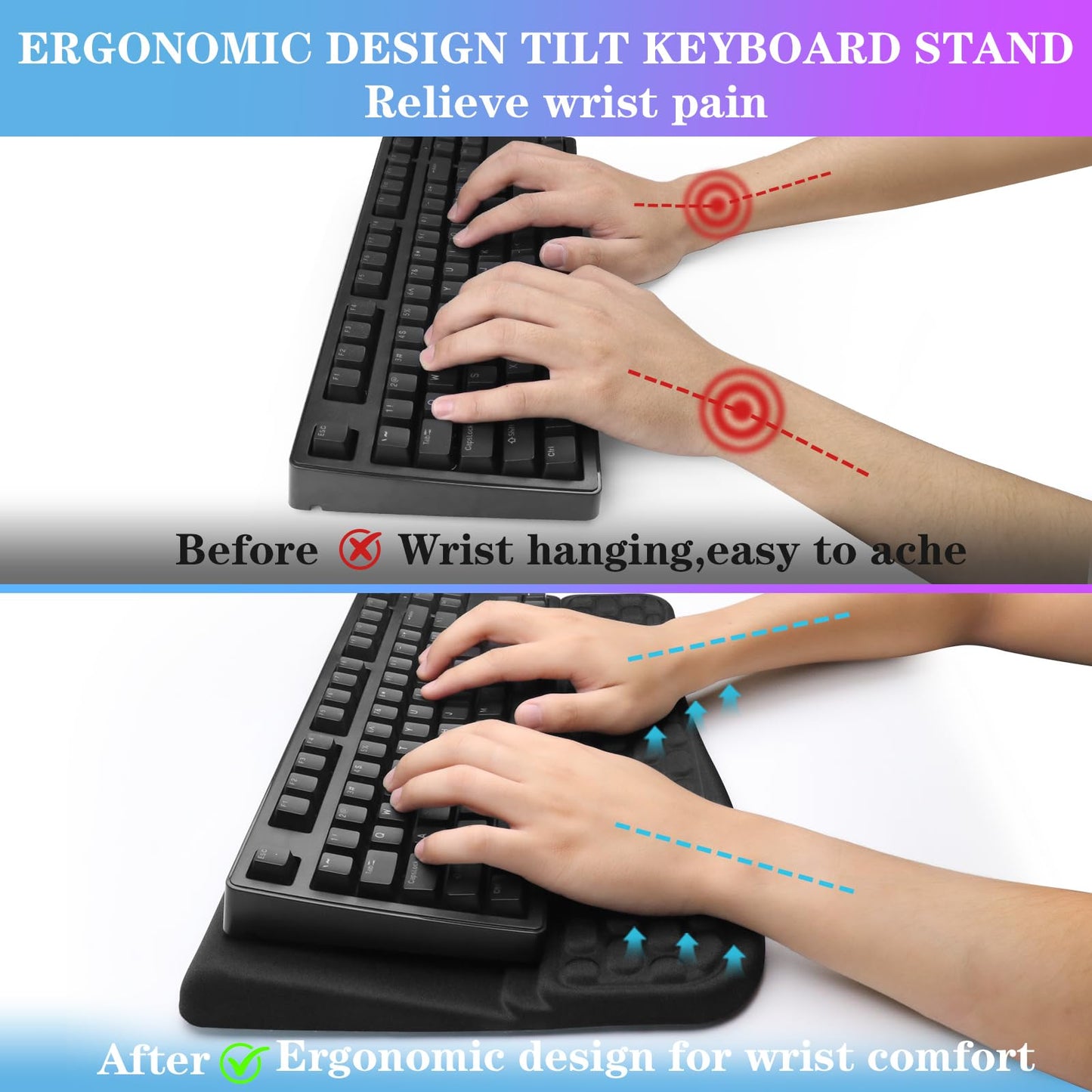 Computer Keyboard Stand with Wrist Rest Support Pad, 02-Black