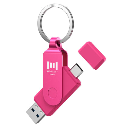 MOSDART 256GB USB C and A 3.2 150MB/s Dual Flash Drive with Keychain, Pink