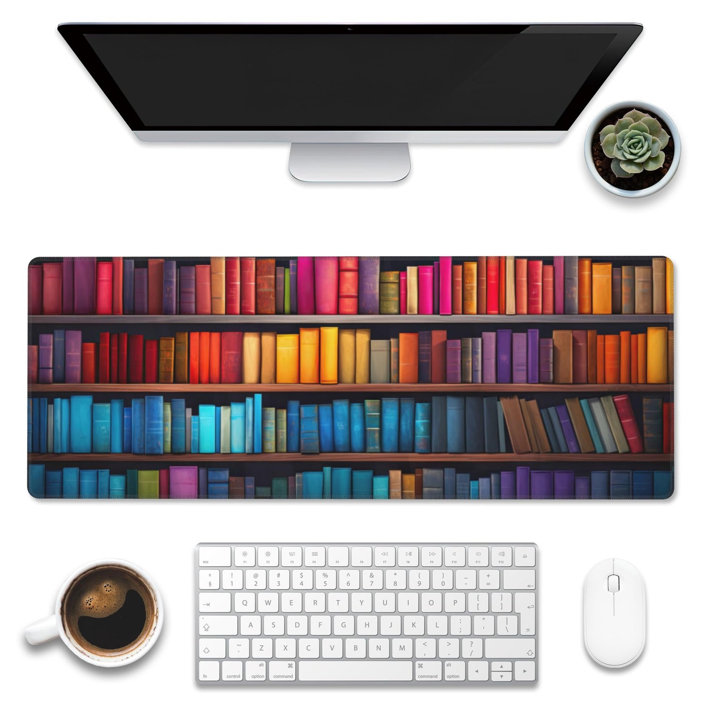 Eflxamz Large Gaming Mouse Pad for Desk,Bookshelves Full of Books Desk Mat,Colorful Books Desk Pad,Extended Big Computer Keyboard Mouse Pad with Non-Slip Base and Stitched Edge,31.5"x11.8"