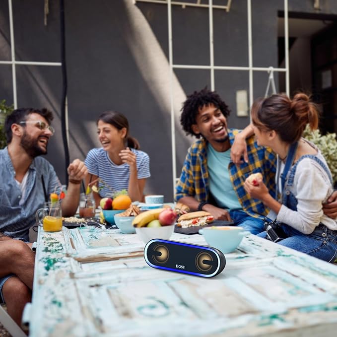 DOSS SoundBox Pro+ P300 Bluetooth Speaker with 40W Stereo Sound, Extra Bass, IPX6 Waterproof, TWS Pairing, Diverse Lights Show, 20H Playtime, Portable for Party, Camping, Beach