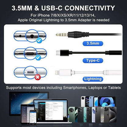 Callez Wired Computer Headset, 3.5mm/USB-C Headset with Mic Noise Cancelling, Cell Phone Headphone for PC Laptop Mac iPhone Samsung Zoom Teams Call Center Home Office Work, in-line Controls