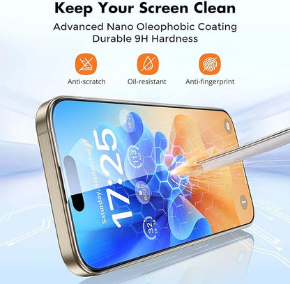 UNBREAKcable 3-Pack Glass for iPhone 15 Pro Screen Protector, Double Shatterproof Tempered Glass [Easy Installation Frame] [9H Hardness] [Full Coverage] [HD Clear] for iPhone 15Pro 6.1 inch