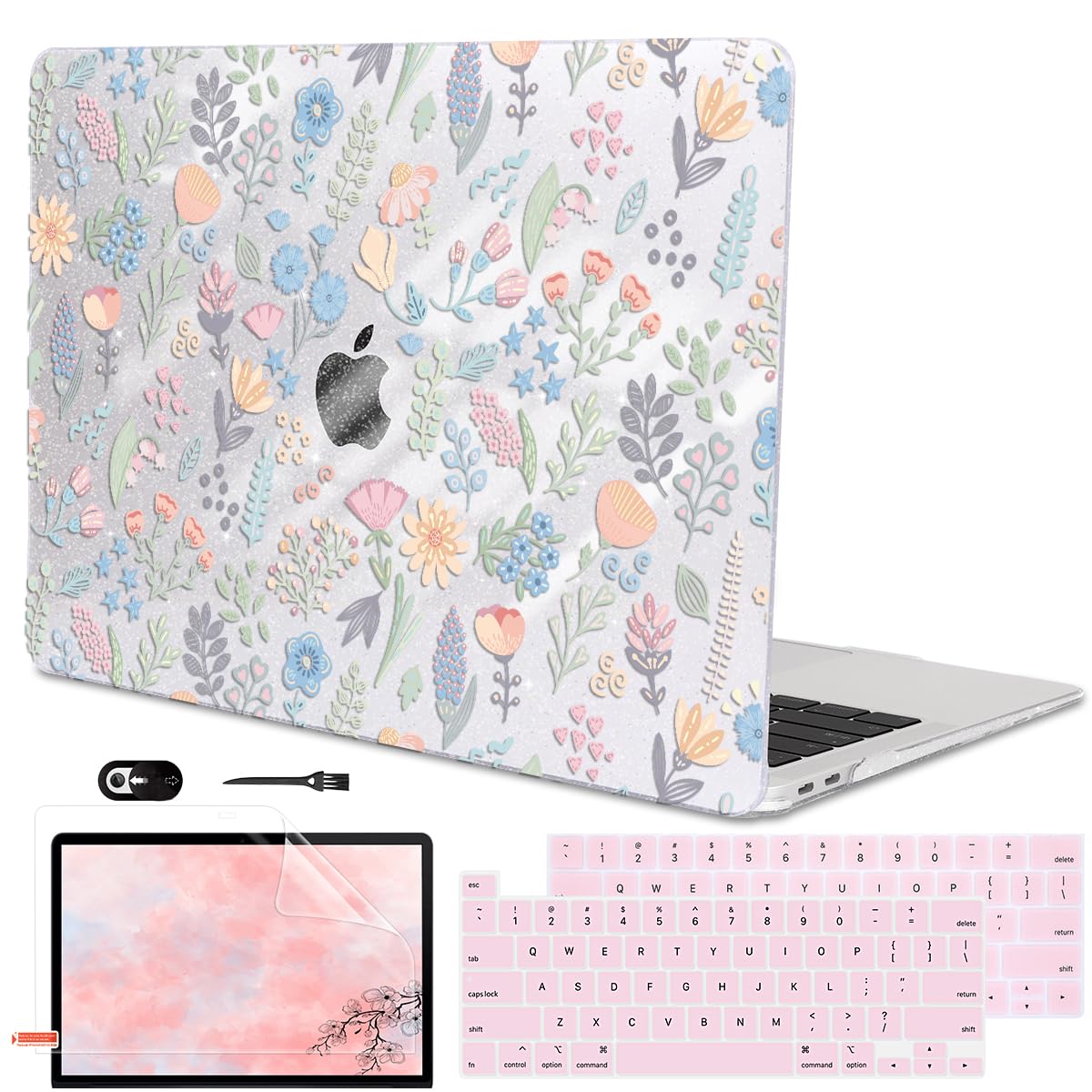 LCMOCICO for MacBook Pro 13 Inch Case 2022 M2 2020 2021 A2338 M1 A2251 A2289 with Touch Bar & Touch ID, Plastic Hard Case Keyboard Cover Screen Protector Webcam Cover Brush, Tropical Blue Flowers