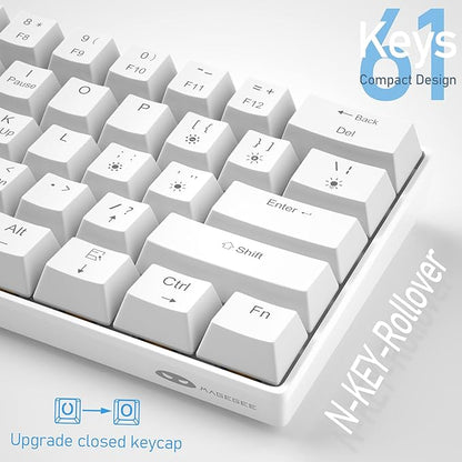 60% Mechanical Gaming Keyboard, White Gaming Keyboard with Red Switches, Detachable Type-C Cable Mini Keyboard with Blue LED Light for/PC/Laptop