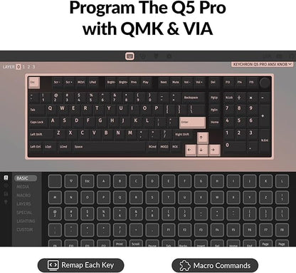 Keychron Q5 Pro QMK/VIA Wireless Custom Mechanical Keyboard, 96% Layout with Programmable Knob, KSA Double-Shot PBT Keycaps with Hot-swappable K Pro Banana Switch for Mac Windows Linux - Gray