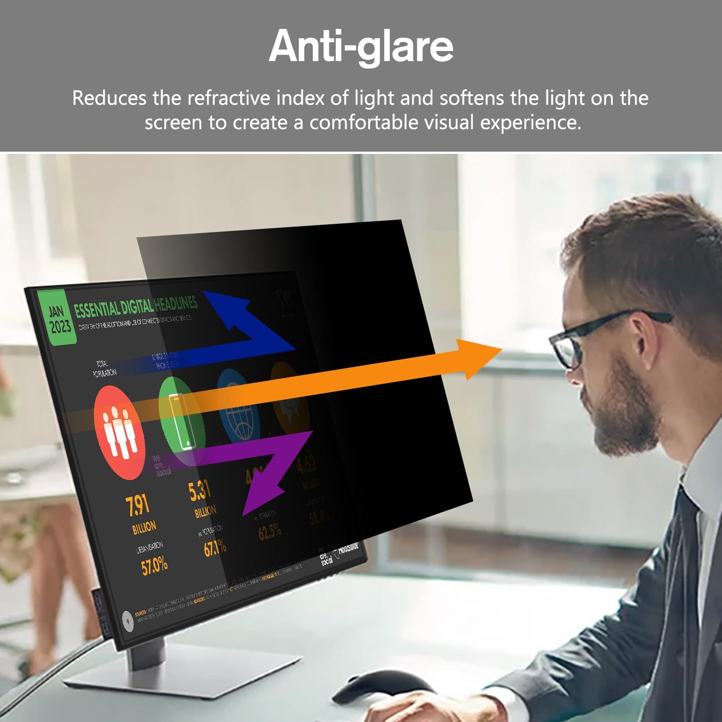 bersem 2 Pack 24 Inch Computer Privacy Screen for 16:9 Ratio Monitors