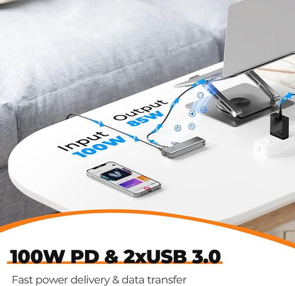 Tobenone Laptop Docking Station Stand for MacBook Pro/Air/Dell/HP/Surface/Lenovo, Mac Docking Station with 4K HDMI, USB 3.0, RJ45, PD 3.0, USB C Laptop Stand Hub for Desk with 360 Rotating Base Grey