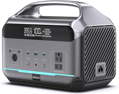 DaranEner Portable Power Station, Outdoor 288Wh(90,000mAh) LiFePO4 Battery, 600W(1200W Surge) AC Outlets, 1.7H Fast Charging Solar Generator for Camping, RV Travel, Home Use（Solar Optional)