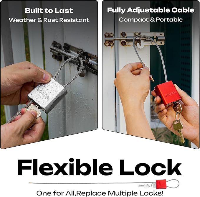 Cable Lock with 3 Keys | L 6.56ft(2m),D 1/6in(4mm) Adjustable Steel Cable Padlock | Aluminum Locks for Bikes, Gate, Lockers & Outdoor Gear | Weatherproof& Silver