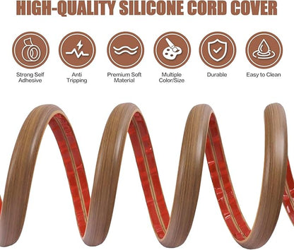 Floor Cord Cover Cable Cavity Self Adhesive Cord Hider Floor 10FT Floor Cable Management Power Cord Protector Floor Electric Cord Covers for Offices, Gym, Exhibitions (Misty Brown Wood, 1.97" x 10')