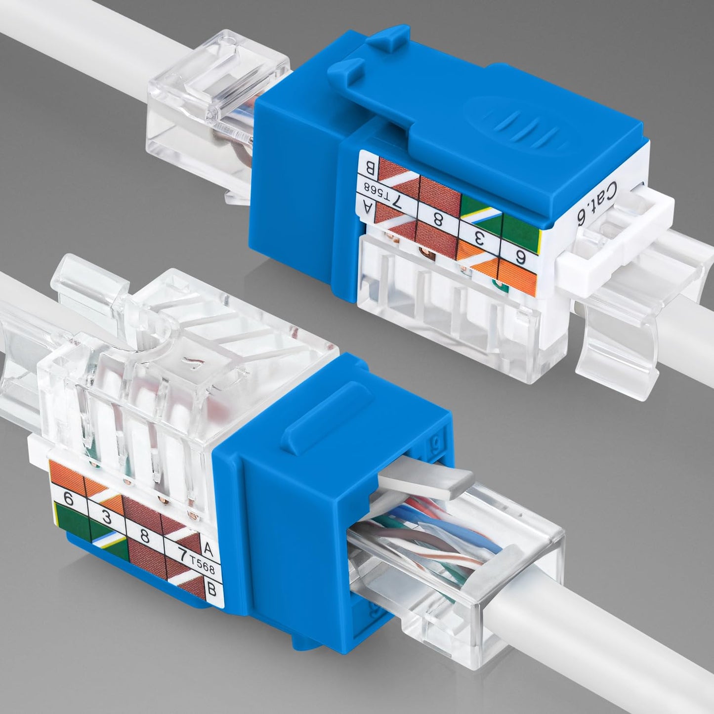Everest 45 Degree RJ45 Cat6 Keystone Jacks Slim Profile 50-Pack Blue