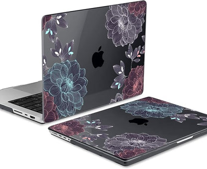 DONGKE for M4 MacBook Pro 16 Inch Case 2024 2023 2021 A3403 A3186 M3 A2991 M2 A2780 M1 A2485 Pro/Max Chip, Plastic Hard Shell Case & Keyboard Cover for Mac Pro 16 with Touch ID, Dahlia Flowers