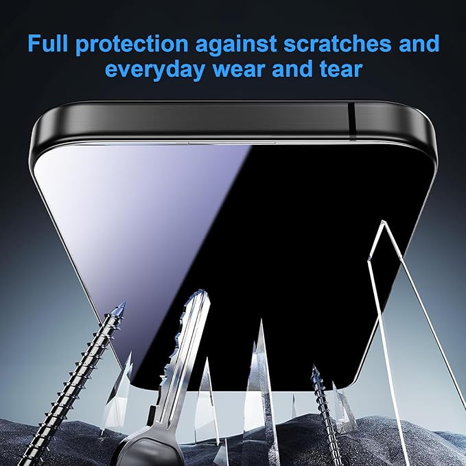 OneFish Screen Protector for iPhone 15Plus/16Plus Privacy, 4-Way 360° Anti-Spy Tempered Glass, 9H Hardness, HD Clear Anti-Fingerprint 3D Curved Edges, Case-Friendly & Easy Installation [2 Pack]