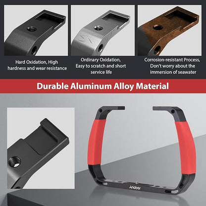 Andoer Cage Advanced Cage Kit Mounting Kit for Camcorder Aluminium Alloy Sports Camera Underwater Diving Rig Portable Stabilizer for Action Camera Cage Dive Rig, red