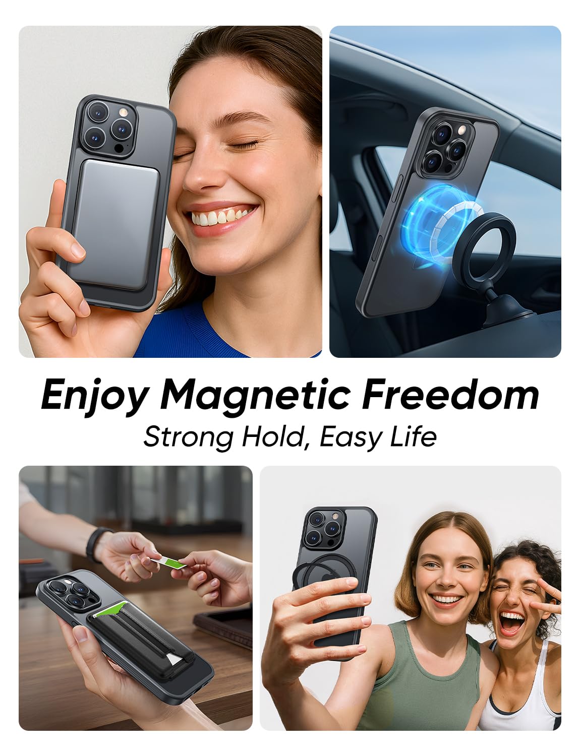MAGIC JOHN 360° Rotatable Magnetic Invisible Stand for iPhone 14 Pro Case [Anti-Slip Grip] [Compatible with MagSafe] 16FT Shockproof for iPhone 14 Pro Case with Kickstand, Black