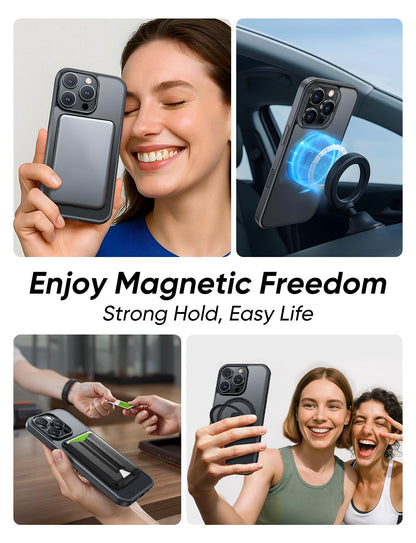 MAGIC JOHN 360° Rotatable Magnetic Invisible Stand for iPhone 14 Pro Case [Anti-Slip Grip] [Compatible with MagSafe] 16FT Shockproof for iPhone 14 Pro Case with Kickstand, Black