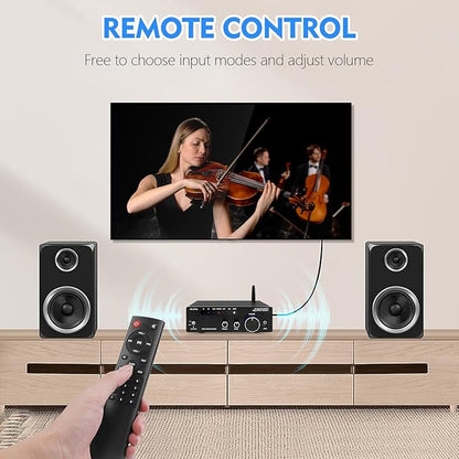 Beffkkip Amplifier Home Audio,Stereo Receiver Bluetooth 5.0 Power amp 100W x2 Wireless HiFi Stereo Class D Digital 2 Channel Integrated with Bass Treble Control for Passive Speakers